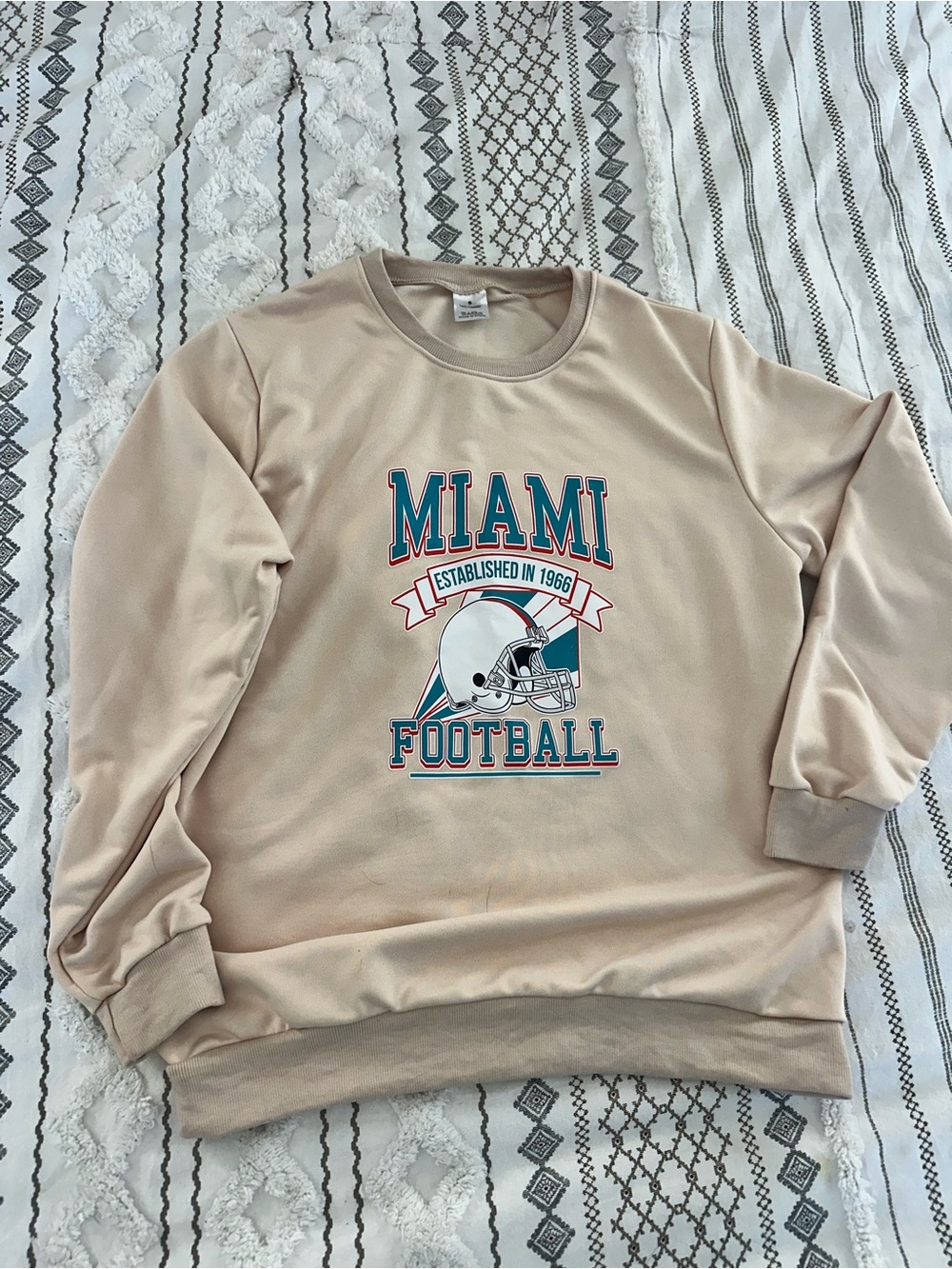 Miami Football Graphic Crewneck Sweatshirt - Beige size Small